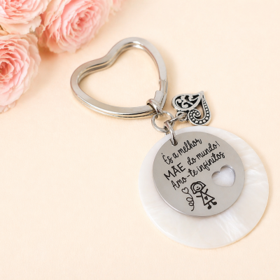 Porta-chaves Mãe em Aço com Base em Madrepérola – Presente Especial