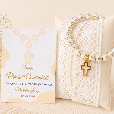 Pulseira com Cruz + Cartão Personalizado e Saco Organza (Várias Opções)