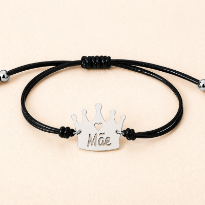 Pulseira Ajustável “Mãe” com Medalha Coroa