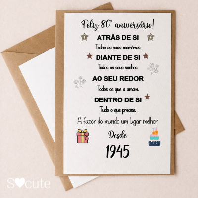 Postal “80 anos de história e sonhos” ✨