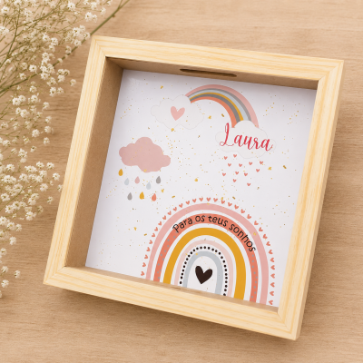 Quadro Mealheiro Personalizado Arco-Íris – Para os teus sonhos ✨🌈