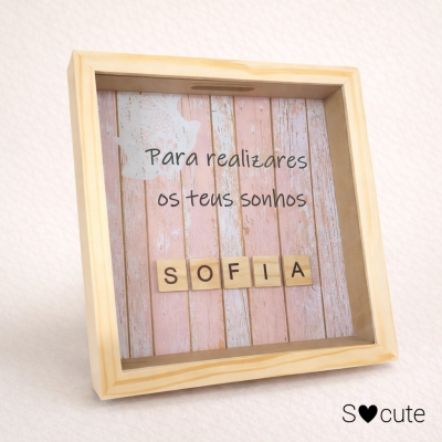 Quadro Mealheiro Personalizado com Letras em Madeira – Um nome, um sonho