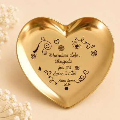 PORTA-JOIAS CORAÇÃO DOURADO PERSONALIZADO