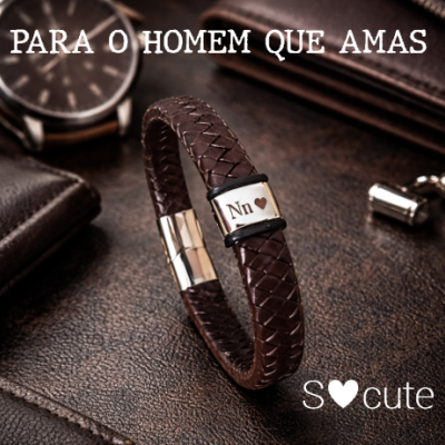 Pulseira couro gravada - iniciais