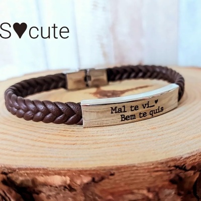 Pulseira couro "Mal te vi... Bem te quis"