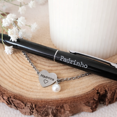 Caneta Personalizada Padrinho com Pulseira Madrinha