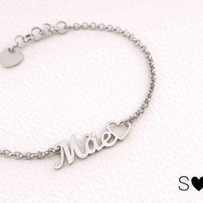 Pulseira Mãe em Aço Inoxidável com Coração – Presente Especial