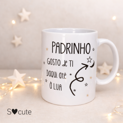 Caneca “Padrinho – Gosto de Ti Daqui Até à Lua”