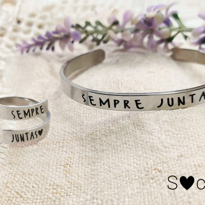 Conjunto Sempre Juntas – Pulseira e Anel Personalizados em Aço Inoxidável