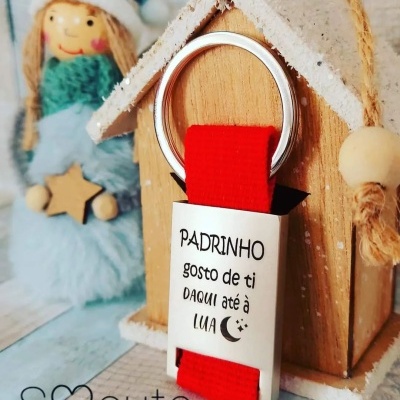 Porta-chaves "Padrinho gosto de ti daqui até à lua"