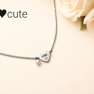 Colar Coração Personalizado “Mãe” ou “Avó” com Pérola – Aço Inoxidável