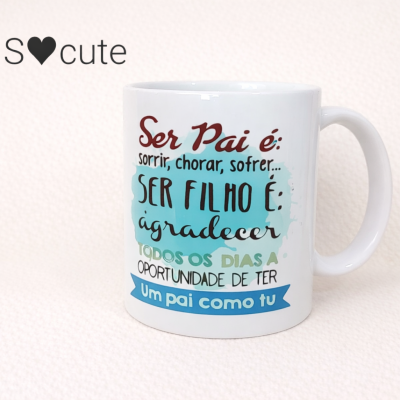 Caneca “Ser Pai é… Ser Filho é Agradecer” – Um Amor em Cada Manhã