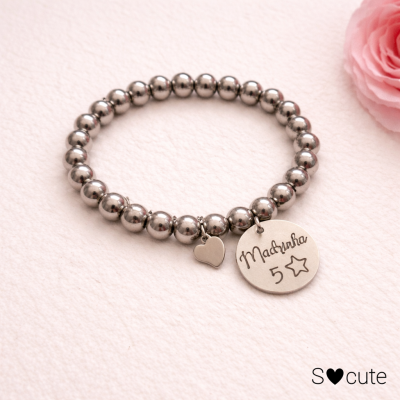 Pulseira Madrinha com contas em aço inoxidável