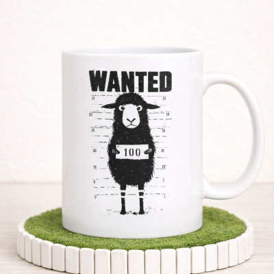 Caneca Divertida “WANTED Ovelha” – Presente Engraçado e Original
