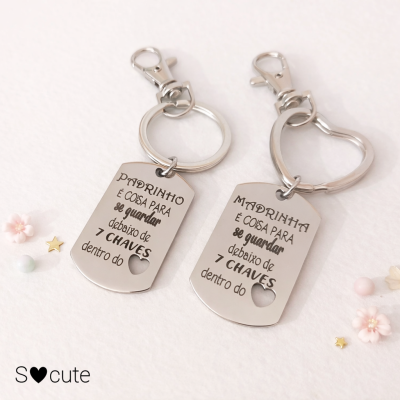 Porta-chaves Padrinho e Madrinha Personalizado – Presente Especial com Gravação