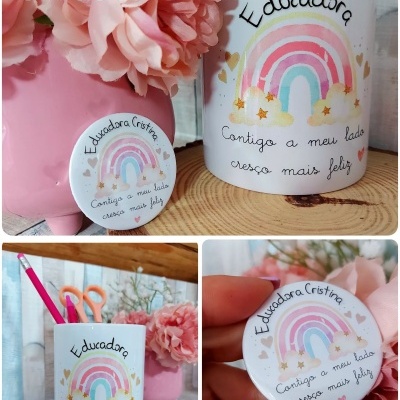 CANECA * COPO PORTA CANETAS * VASINHO PARA FLORES * CRACHÁ * PORTA-CHAVES - "ARCO-ÍRIS"