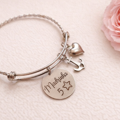 Pulseira Escrava Madrinha com pingentes em aço inoxidável