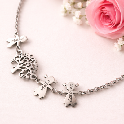 Colar Árvore da Vida com Família em aço inoxidável