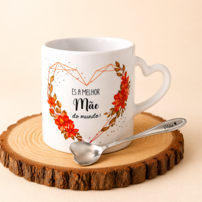 Caneca “És a Melhor Mãe do Mundo” + Colher Gravada