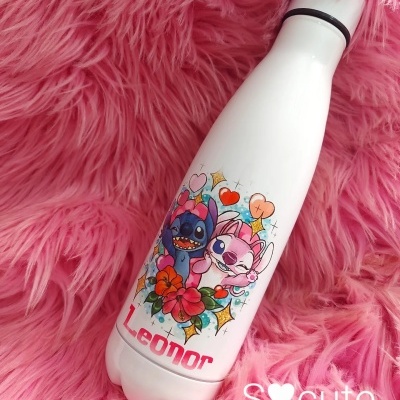 Garrafa de água stitch e angel