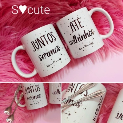 Conjunto canecas + colheres Juntos até sermos velhinhos