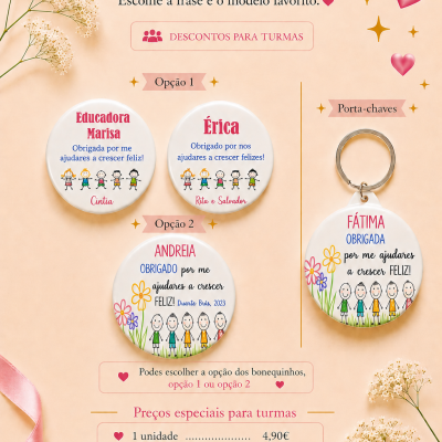 Coleção Crescer Feliz – Ímanes, Crachás & Porta-chaves Personalizados