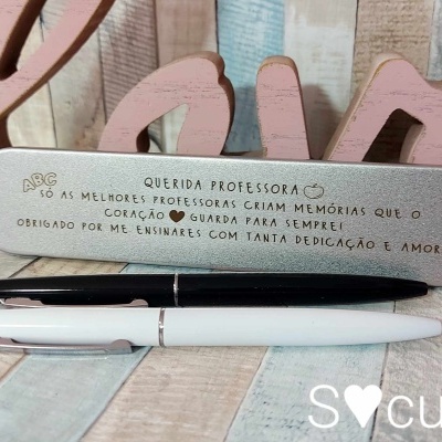 Conjunto caneta e caixinha professores/educadores/auxiliares