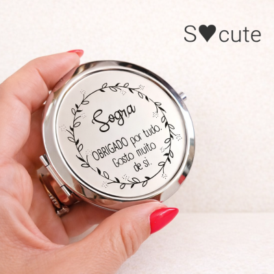 Espelho de Bolsa Personalizado com Nome e Mensagem | Presente Emocional para Mãe, Sogra ou Avó