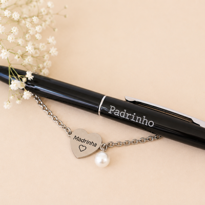 Caneta Personalizada Padrinho com Pulseira Madrinha