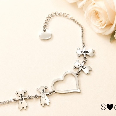 Joia Família Personalizada (Colar ou Pulseira em Aço Inoxidável) Coração