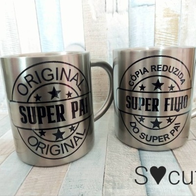 Conjunto canecas em aço Pai & Filho