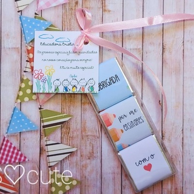 Napolitanas chocolate "Obrigada por me ensinares com o coração"