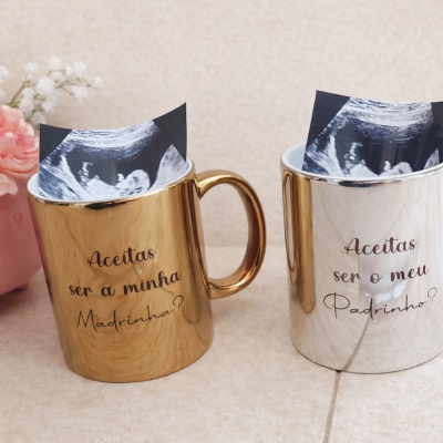 Canecas Convite de Padrinho e Madrinha personalizadas – Com Ecografia
