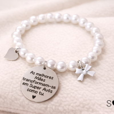 Pulseira Avó Personalizada com Pérolas | Presente Dia da Mãe