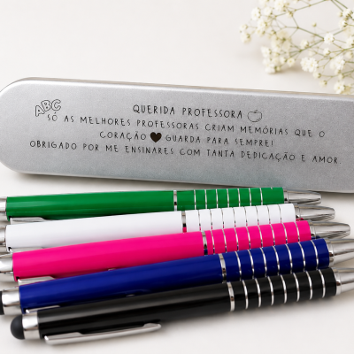 Caixinha de Metal Gravada + Caneta Personalizada