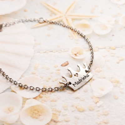 Pulseira Madrinha Coroa em aço inox