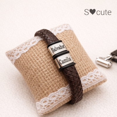Pulseira Personalizada em Couro com Nomes Gravados