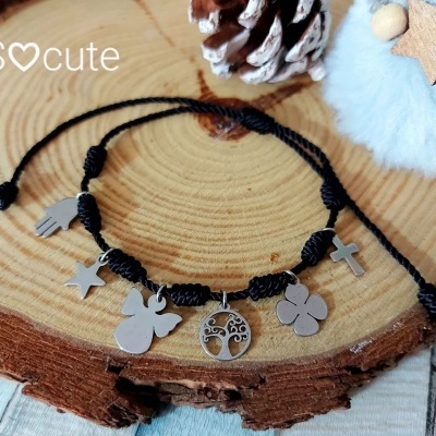 Pulseira 7 nós medalhas proteção