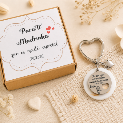Porta-chaves Madrinha com Caixa – Presente Personalizado com Nome