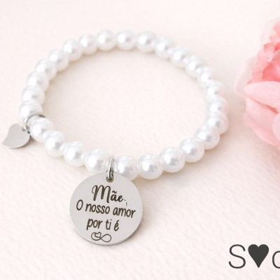 Pulseira Pérolas para Mãe | Presente com Gravação Especial