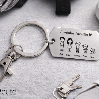 Porta-Chaves Personalizado com Família Gravada em Aço | Presente Dia do Pai