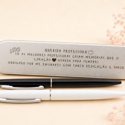 Caneta + Caixinha de Metal Gravadas Personalizadas