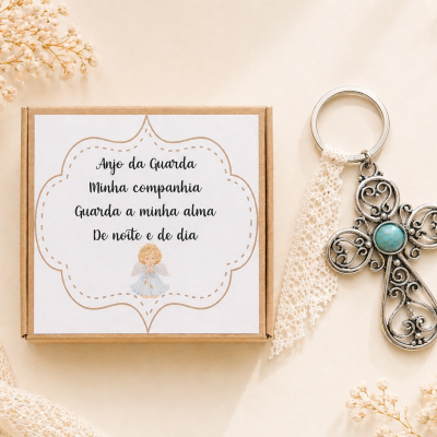 Conjunto Porta-chaves Cruz Anjo da Guarda com Caixa