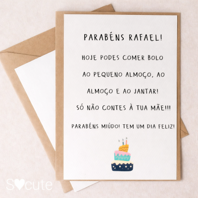 Postal de aniversário - Hoje podes comer bolo...