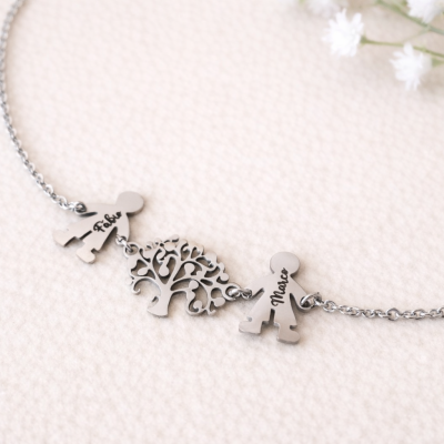 Pulseira Árvore da Vida com Família em aço inoxidável