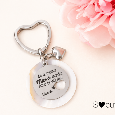 Porta-chaves “Melhor Mãe do Mundo” com Madrepérola