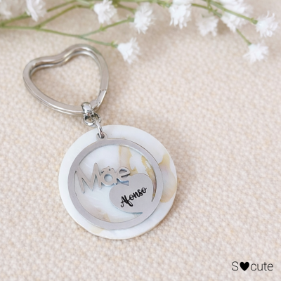 Porta-chaves Mãe Personalizado em Aço com Base em Madrepérola