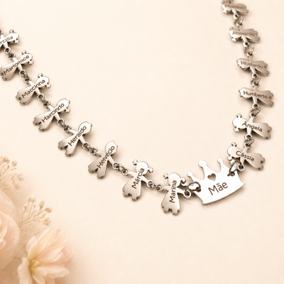 Colar Mãe Rainha Personalizado com Filhos | Nome Gravado | Presente Dia da Mãe