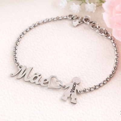 Pulseira Família Personalizada “Mãe” com Filhos – Nome Gravado | Aço Inoxidável