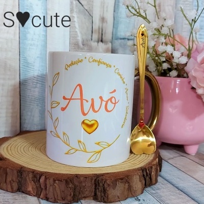 Conjunto caneca AVÓ + colher dourada